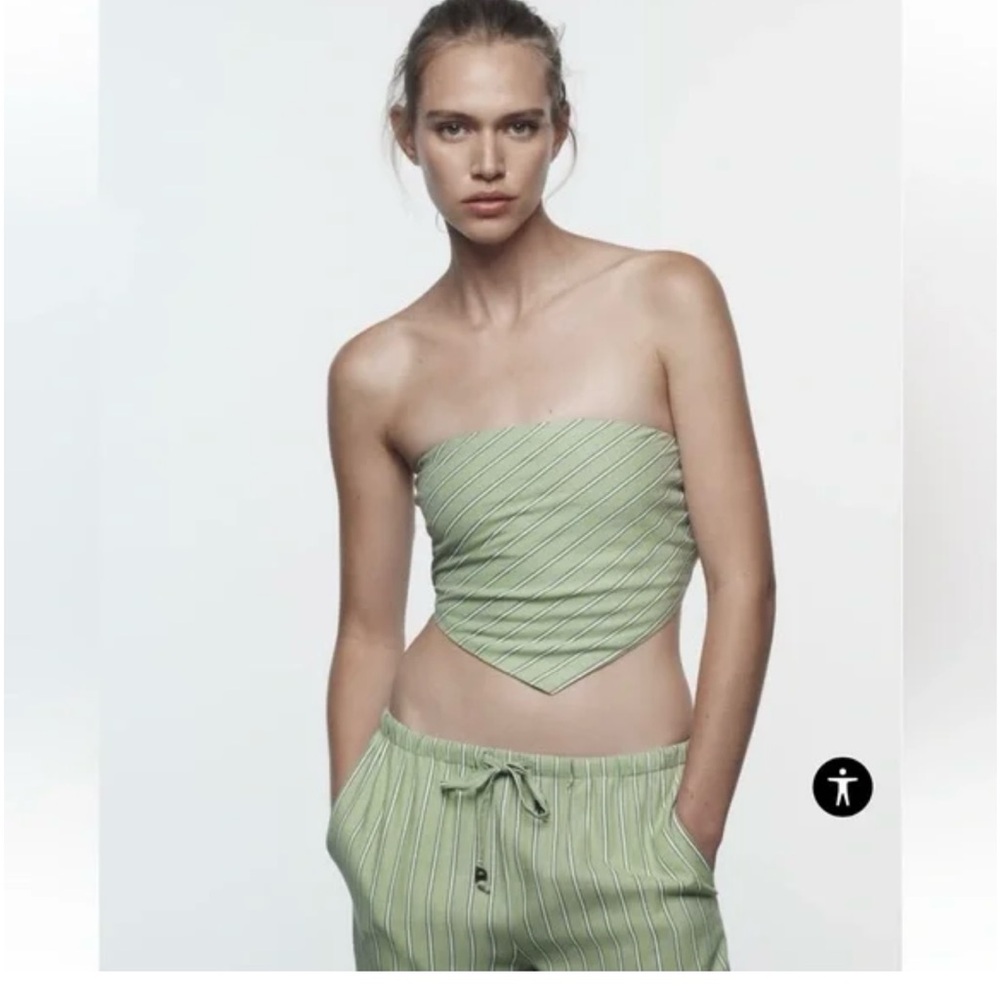 Zara Striped Green Tube Top/Linen Pants Matching Set